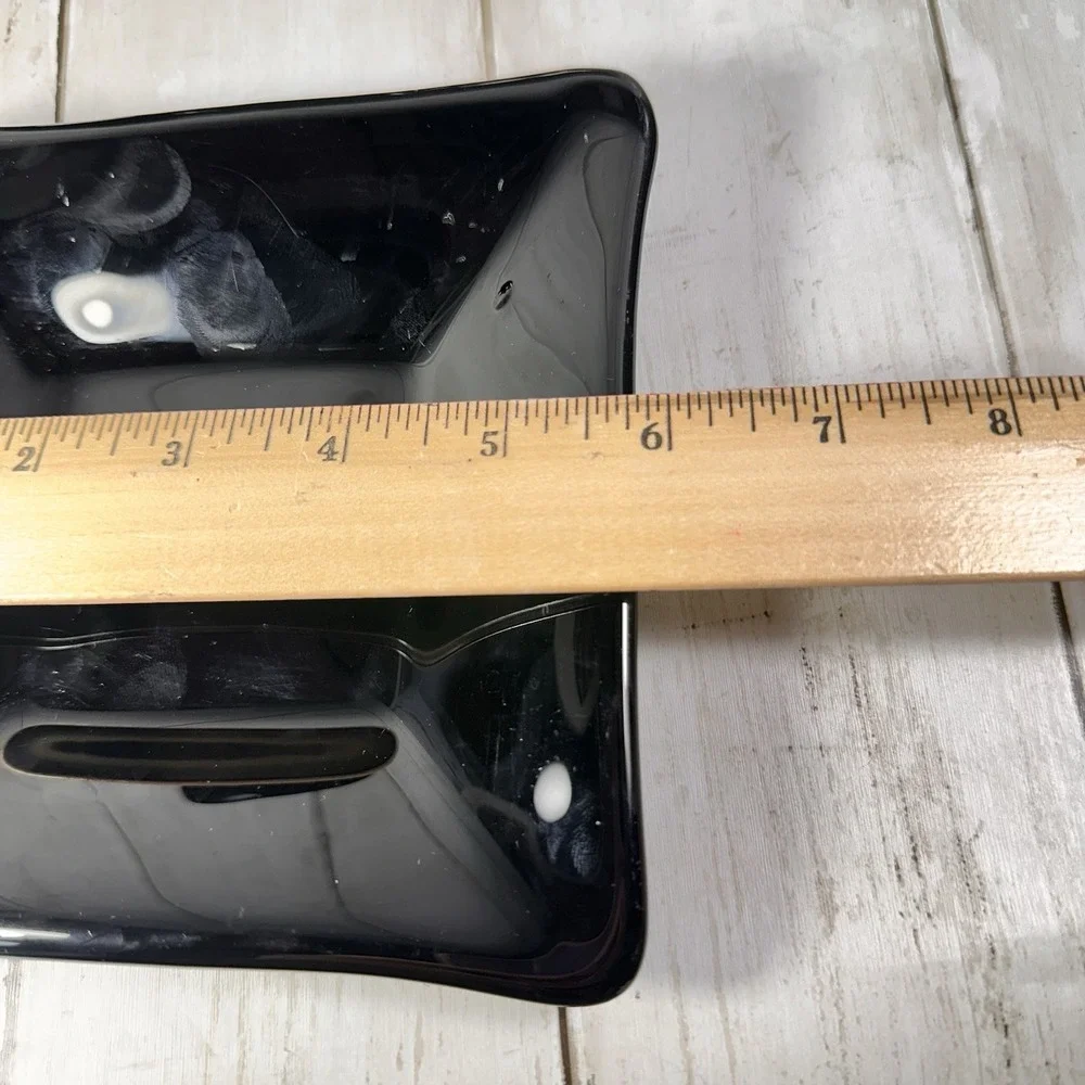 Crate & Barrel Abby Appetizer Dish Plates Black‎ Weave Effect Underside 5 1/2